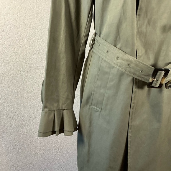 NEW Women's TAHARI Stella Double-Breasted Trench Coat with Ruffled Cuffs- Olive - Picture 3 of 9